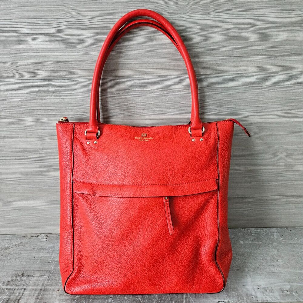 Kate Spade Womens‎ Vintage Red Pebbled Leather Shoulder Tote Bag Purse Shopper
